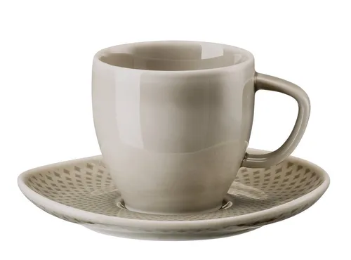 Rosenthal Espressotasse Junto Pearl Grey mit Untertasse - Elegante Porzellan-Espressotasse im handwerklichen Look mit einzigartigen Farbverläufen, ideal für stilvolle Kaffeepausen.