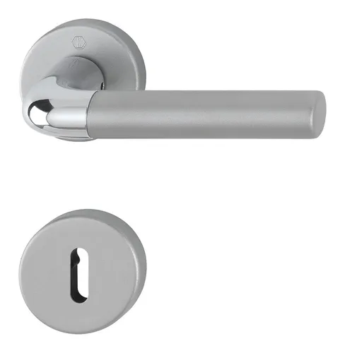 Hoppe Bremen Aluminium-Rosetten-Türgriff-Garnitur 1505/42KV/42KVS, Ovalbart, mit Schlüsselrosetten für Innentüren - verchromt/stahlfarben matt - 3887719