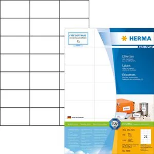 Herma Premium 4668 Etiketten, 2100 Stück - Selbstklebende Etiketten 70 x 42,3 mm, ideal für alle gängigen Drucker. Perfekter Druckereinzug und starke Klebkraft, nachhaltig produziert und geeignet für INTERNETMARKE.