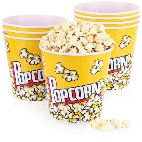 com-four® 8X Popcorn-Eimer XL - Wiederverwendbare Popcornschüssel - Getränkebecher zum Popcorn - Großer Popcorn-Becher für den Filmabend - 2,8 Liter