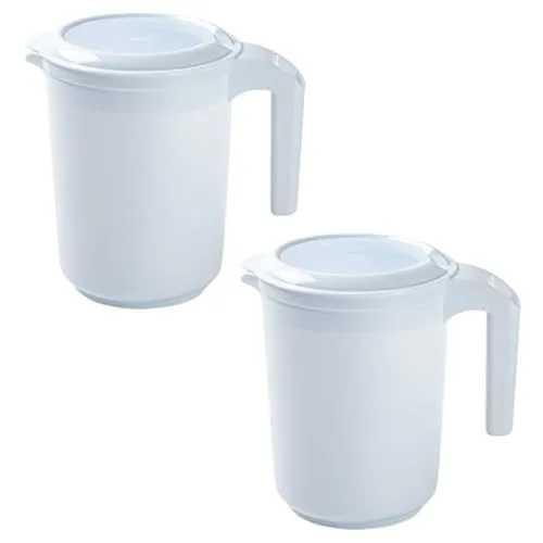 meberg PF1496301_x2 Rührschüssel 2er Set Mixbecher für Stabmixer Weiß Kunststoff Sahnebecher Becherset mit Spritzschutz Eischneebecher 1,5 L Rühschüsselset mit Deckel