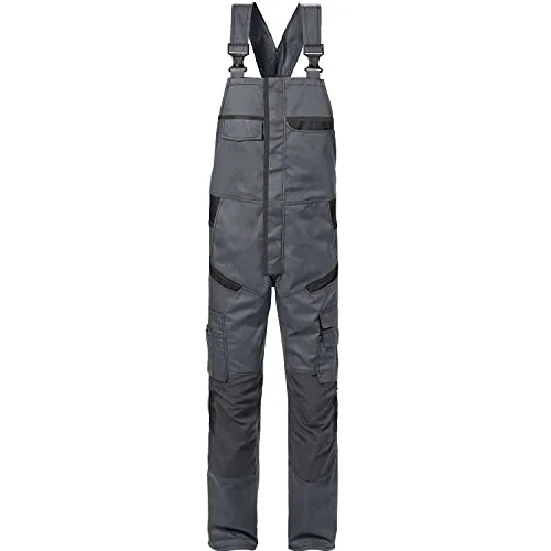 Fristads Fusion Latzhose 1555 STFP Grau/Schwarz - Hochwertige Arbeitshose mit CORDURA-verstärkten Knietaschen, geprüft nach EN 14404, ideal für Handwerker und Industrie. Praktische Taschenlösungen und OEKO-TEX zertifiziert.