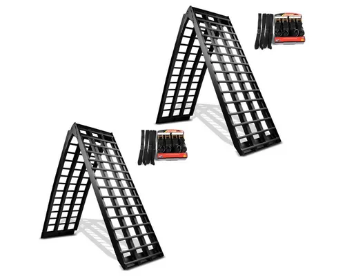 ConStands Motorradheber 2x Alu Auffahrrampe Spanngurt Set CS5 BL - Max. 680kg - Praktisches Set mit 2 Alu Auffahrrampen und 4 robusten Spanngurten für eine sichere und einfache Befestigung Ihres Motorrads. Ideal für den täglichen Einsatz und hohe Belastbarkeit bis 680 kg.