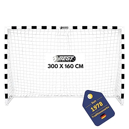 BEST SPORTING Fußballtor Soccer I Fußball Tor 300 x 200 cm oder 300 x 160 cm I Handballtor, Fußballtor Kinder in Mehreren Größen I Kindertor aus Metall mit Netz I Schwarz/Weiß (300 x 160 cm)