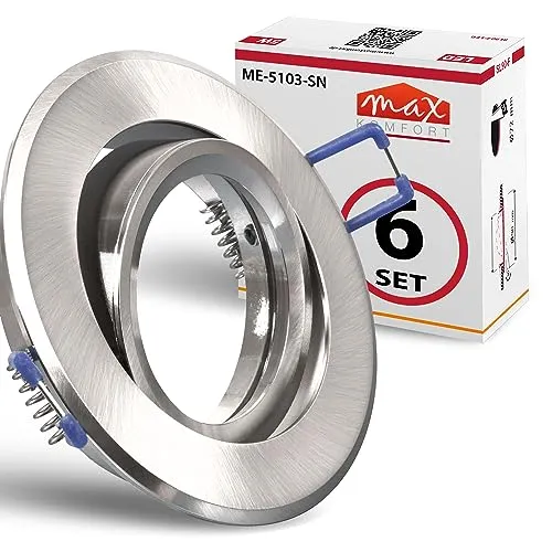 Einbaustrahler Set GU10 6er RUND - Eisen gebürstet, schwenkbar - Deckenspots mit hochwertigem Aluminium und Glas, langlebig und stilvoll. Ideal für individuelle Lichtgestaltung in jedem Raum. Leuchtmittel sind jederzeit austauschbar.