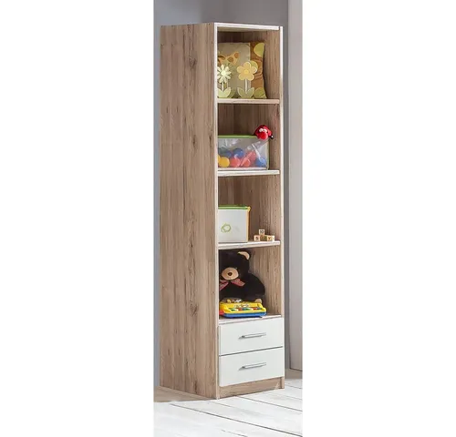 Standregal JOHANNESBURG-43 - Bücherregal für das Jugendzimmer - Regal in modernem Design mit 5 Fächern, ideal für Bücher und Dekoration. Hochwertige Eiche-Nb. Oberfläche, perfekt für das Kinderzimmer.