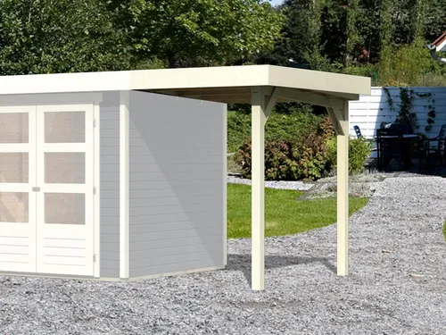 Karibu Anbaudach elfenbeinweiß für Gartenhaus Askola 2 + 3 - Praktisches Anbaudach in elfenbeinweiß, ideal für Gartenhaus Askola 2 + 3. Mit 1,5 m Breite bietet es zusätzlichen Schutz und ist eine stilvolle Erweiterung für Ihren Garten.
