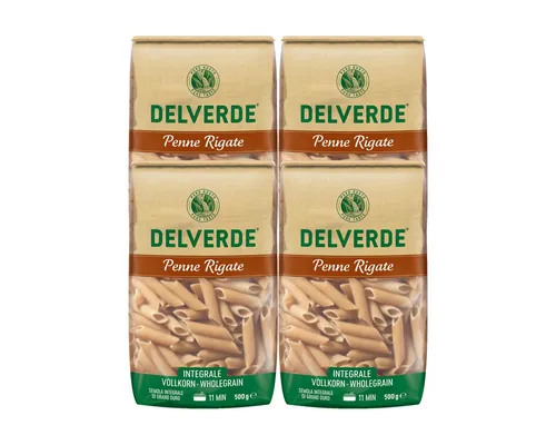 DELVERDE Nudeln, Delverde Vollkorn Penne Rigate Integrale Vollkorn Nudeln 500g 4er Pack