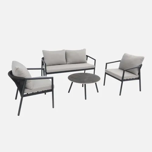 sweeek Gartenmöbel-Set aus Aluminium mit Seilbespannung für 4 Personen