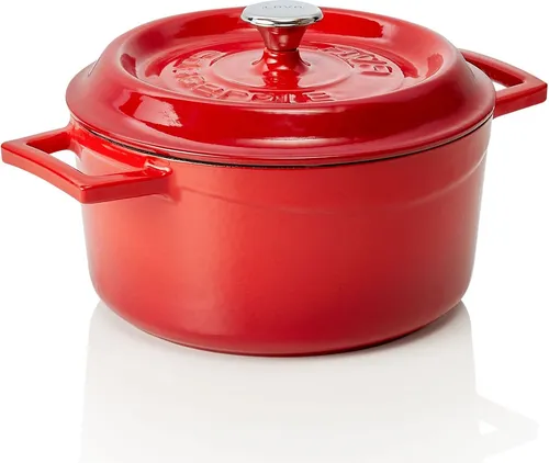 LAVA Kochtopf mit Deckel - 2,8 Liter Gusseisen, emailliert in Rot, ideal für gesundes Kochen und Energiesparen