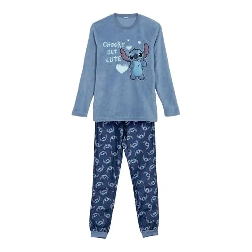 CERDÁ LIFE'S LITTLE MOMENTS Damen Korallenfarbener Fleece-Schlafanzug Mit Langen Ärmeln Pajama Set, Blau, L EU