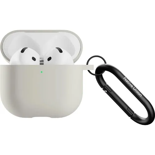 NATIVE UNION Smartphone-Hülle Active für AirPods 4. Gen - Sandstone - Stylisches Silicone Case für AirPods 4. Gen mit griffiger Haptik und robustem Metallclip für einfaches Tragen. Ideal für den aktiven Lebensstil, schützt zuverlässig und unterstützt kabelloses Laden.