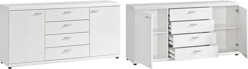 Procontour Kommode Sun BESTSELLER - Verstellbare Einlegeböden in Weiß - Moderner Stauraum mit 4 Schubkästen und 2 variabel verstellbaren Böden, ideal für eine stilvolle und platzsparende Einrichtung im Flur oder Wohnzimmer.