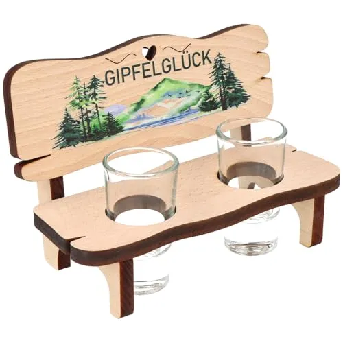 Spruchreif | Schnapsbank Gipfelglück mit Farbdruck und 2 Gläsern | Geschenk für Wanderer | Geschenk für Bergfreunde