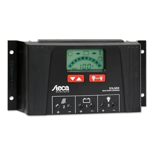 STECA Solarladeregler Solarix 2525 - Effizienter PWM-Laderegler mit LCD Display - PWM-Solarladeregler für 12/24VDC, 25A mit USB-Ausgang (5V, 1,5A) und IP32 Schutz - ideal für nachhaltige Energieversorgung.