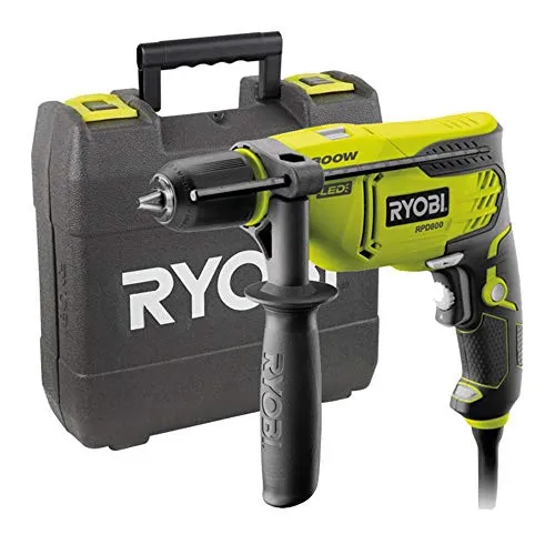 Ryobi RPD800-K Schlagbohrmaschine 800W - Bohrmaschine für Netzbetrieb mit 800 W Leistung, ideal für präzise Bohrarbeiten in Holz und Metall, inklusive praktischem Koffer für einfache Aufbewahrung.