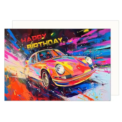 Edition Seidel Premium Geburtstagskarte mit Umschlag. Glückwunschkarte Karte Billet Geburtstag Happy Birthday Mann Frau Rennwagen Sportwagen 911 Auto (G3533 SW024)