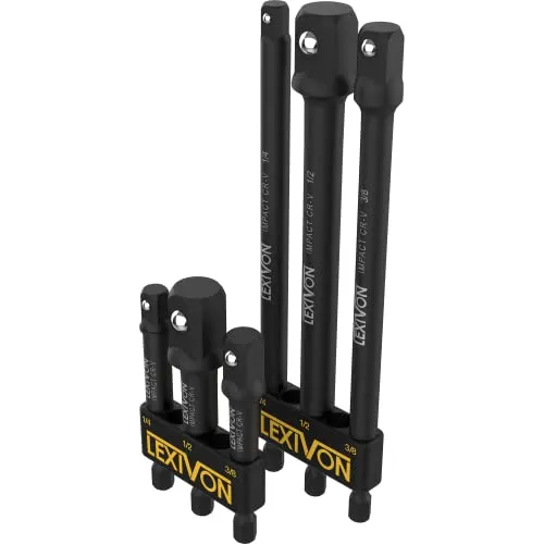 LEXIVON Stecknuss Adapter bit set (6 teiliges 7.5+15cm lang) 6.35 | 9.5 | 12.7mm für Drehmomentschlüssel, bohrer set, steckschlüssel bithalter, ratsche