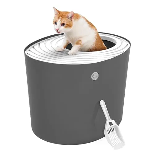 Iris Ohyama Katzentoilette PUNT-530, Grau - Katzentoiletten für große Katzen bis 7 kg, mit einem praktischen oberen Eingang für einfache Nutzung und weniger Gerüche. Ideal für ein sauberes Zuhause.