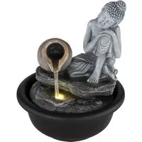 Zimmerbrunnen Buddha Wasserfall mit LED-Licht in schwarz von Globo