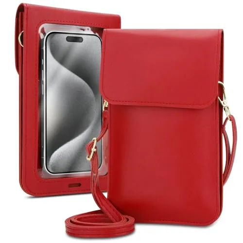 Cadorabo Handytasche zum Umhängen kompatibel mit Samsung Galaxy S25 Ultra-kleine Handtasche mit Handyfach und Sichtfenster, Handy Umhängetasche mini für Galaxy S25 Ultra, 2 Fächer, PULeder, Damen, ROT