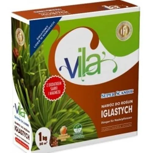 VILA Nadelbaumdünger mit Magnesium – Koniferendünger für Thujen, Tannen & Zypressen – gegen Braunfärbung der Nadeln – Langzeitwirkung – Granulat für gesunde, kräftige Hecken, 1 kg