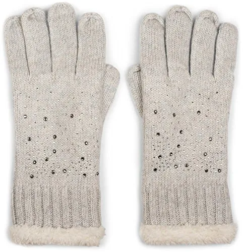 styleBREAKER warme Handschuhe mit Strass und Fleece, Winter Strickhandschuhe, Damen 09010010, Farbe:Hellgrau (One Size)