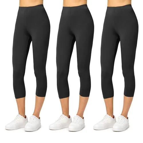 Merry Style Damen Leggings 3/4 Capri Leggings MS10-144 (Schwarz, 4XL) - 3er-Pack bequeme Damen Leggings aus Viskose mit breitem Gummibund; ideal für Sport, Yoga und Freizeit; atmungsaktiv und elastisch für perfekten Sitz.