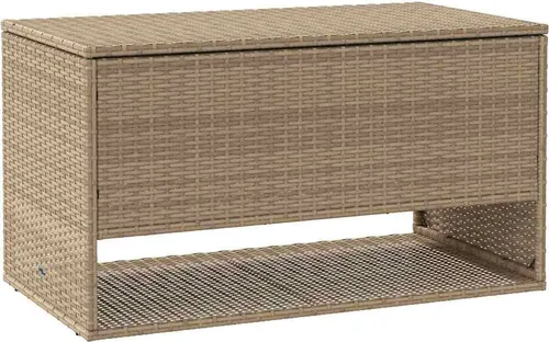 vidaXL Outdoor-Kissenbox Beige 100x55x55,5 cm - Gartenbox aus langlebigem Poly Rattan, ideal zur Aufbewahrung von Kissen und Gartenbedarf. Mit wasserfestem Innenbeutel und Gasfeder für sicheres Öffnen.
