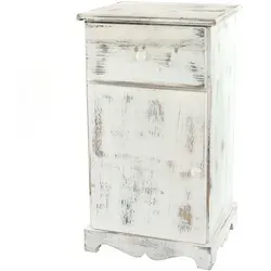 Mendler Kommode Beistelltisch Nachttisch Telefontisch - Shabby-Look, Vintage Weiß - Nachttisch im Shabby-Look, bietet großen Stauraum und passt in jedes Ambiente. Stabil und formschön aus massivem Paulowniaholz, komplett montiert geliefert.