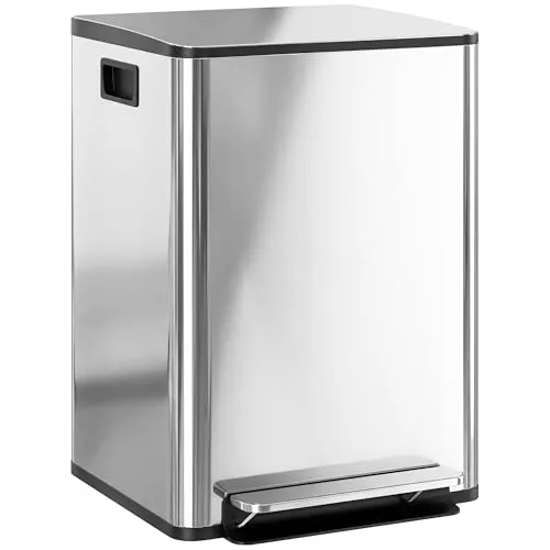HOMCOM Mülleimer 47,7L - Eleganter Abfalleimer mit 2 Fächern - Halten Sie Ihre Küche sauber und organisiert mit dem HOMCOM Mülleimer! Der stilvolle Abfalleimer bietet zwei 20L Fächer für einfache Mülltrennung und einen geruchsdichten Soft-Close-Deckel. Ideal für moderne Küchen!