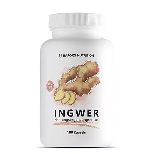 BAFOXX Nutrition® Ingwer Kapseln hochdosiert - 180 Stück für 6 Monate - Naturprodukt mit 300 mg Ingwerpulver - vegan und ohne Zusatzstoffe - deutsche Markenqualität