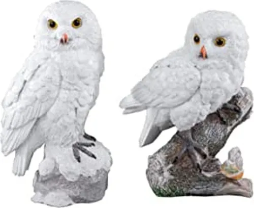 Deko Eule sort. 1 von 2 weiss handgefertigte Kunststein-Figur