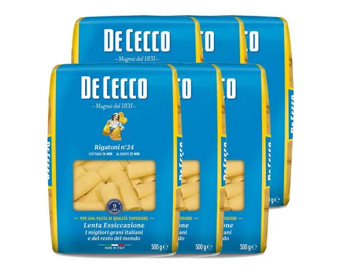 DE CECCO Nudeln, De Cecco Rigatoni Nr. 24 Nudeln aus Hartweizengrieß 500g 6er Pack