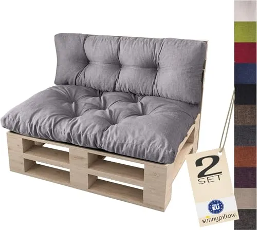 sunnypillow Palettenkissen Set für Europaletten - Bequeme Auflagen für Palettensofas, wasserabweisend, robust und pflegeleicht. Beim Kauf von 3 Sets erhalten Sie ein kostenloses Seitenkissen!