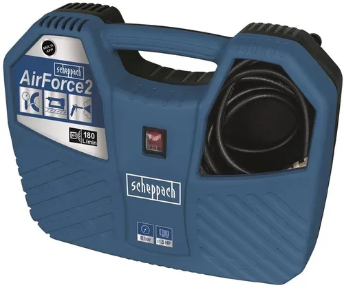 Scheppach Kompressor Air Force2 1100 W - Mobiler Druckluftprofi - Kompressor für vielseitige Druckluft-Anwendungen, ideal zum Aufpumpen von Reifen und Sportgeräten. Hohe Ansaugleistung von 180 L/min und max. 8 bar Druck, leicht und tragbar für den Einsatz zuhause und in der Freizeit.