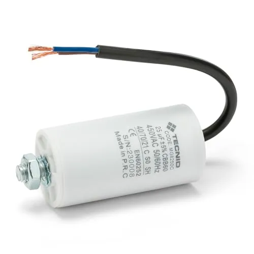 Anlaufkondensator für Elektromotoren, 450V, Kapazität: 25µF, mit 15cm Kabel