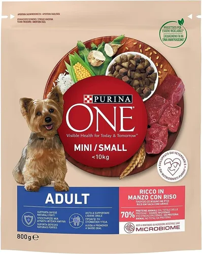 Kroketten Hund Essen für Hunde Trocken Purina One Kleine Größe Adult Rind 800 G