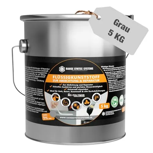 HSS Flüssigkunststoff für Abdichtung & Reparatur – UV- & witterungsbeständig – MS-Polymer – lösungsmittel- & bitumenfrei – Grau – 5 Kg für ca. 5m²