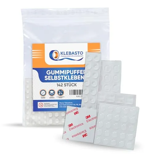 KLEBASTO Gummipuffer selbstklebend | 142 Stück | Transparent | Gummifüße zum Kleben in Profi Qualität | Schutzpuffer für Möbel Notebook, Schränke, Schubladen