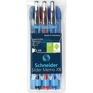 Schneider Kugelschreiber Slider Memo XB, 150293, rot / schwarz / blau, 3 Stück