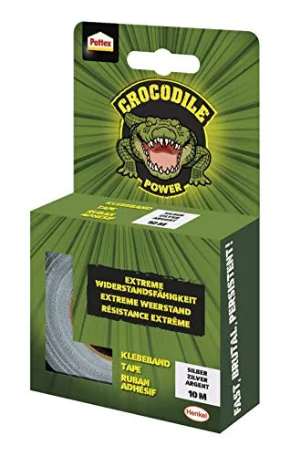 Pattex Crocodile Power Klebeband, starkes Gewebeband mit doppelter Dicke, extreme Widerstandsfähigkeit für schwierigste Reparaturen, Duct Tape für verschiedene Materialien, silber, 1 x 10m