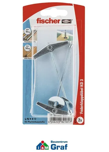 fischer Kippdübel Hohlraumdübel Federklappdübel KD 3, Spannfeder, 2 Stk. #834175