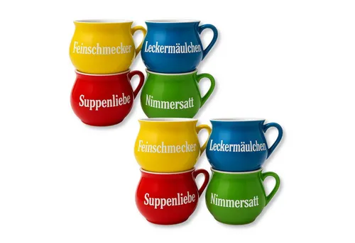 BURI Suppenschüssel Keramik-Suppentassen 4er oder 8er-Set Schüsselset Suppentasse Sprüche, Keramik, (2-tlg)
