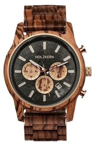 Holzkern Quarzuhr Blätterdach Zebrano/Marmor in braun von Holzkern