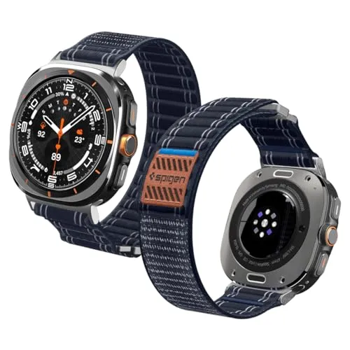 Spigen Basis-Stoffarmband mit Klettverschluss Entwickelt für Samsung Galaxy Watch Ultra 47mm (2025/2024) Leichtes Stoffband - Marineblau