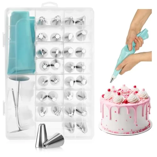 Robin Goods® 36-teiliges Tortendekorations-Set - Spritzbeutel mit Garniertüllen - wiederverwendbare Spritztüten und Tüllen - Dekorations-Werkzeug aus Edelstahl (Set - 38-teilig)