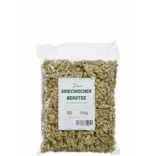 Griechischer Bergtee Bio-Qualität - 150g Packung von Jassas - Geschnitten - Bergtee mit hohem Blütenanteil - Hand geerntet - Zertifiziert biologisch angebaut - DE-ÖKO-037