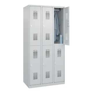 CP-Möbel Spind Basis PLUS, lichtgrau, 3 Abteile mit 6 Fächern - Robuster Spind aus Metall mit 3 Abteilen, optimaler Belüftung und Drehriegelschloss. Ideal für den Einsatz in Schulen oder Sporteinrichtungen. Made in Germany, Lieferung montiert!
