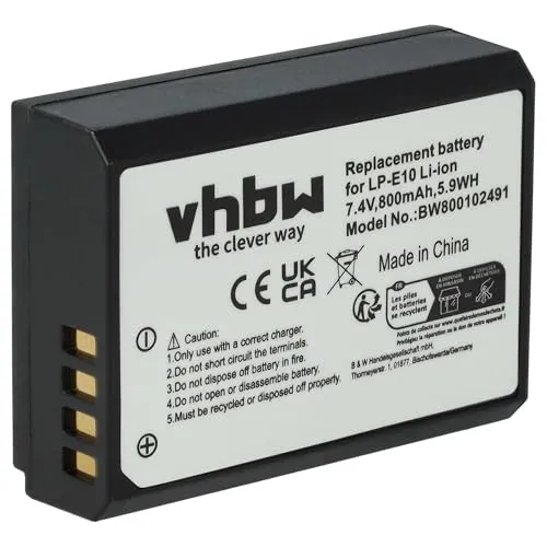 vhbw Akku kompatibel mit Canon EOS 1100, 1200D, 1100D Kamera (800mAh, 7,2V, Li-Ion) - Ersatz für Canon LP-E10